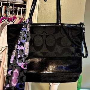 Vintage Coach Signature Sequin Stripe Tote with Scarf